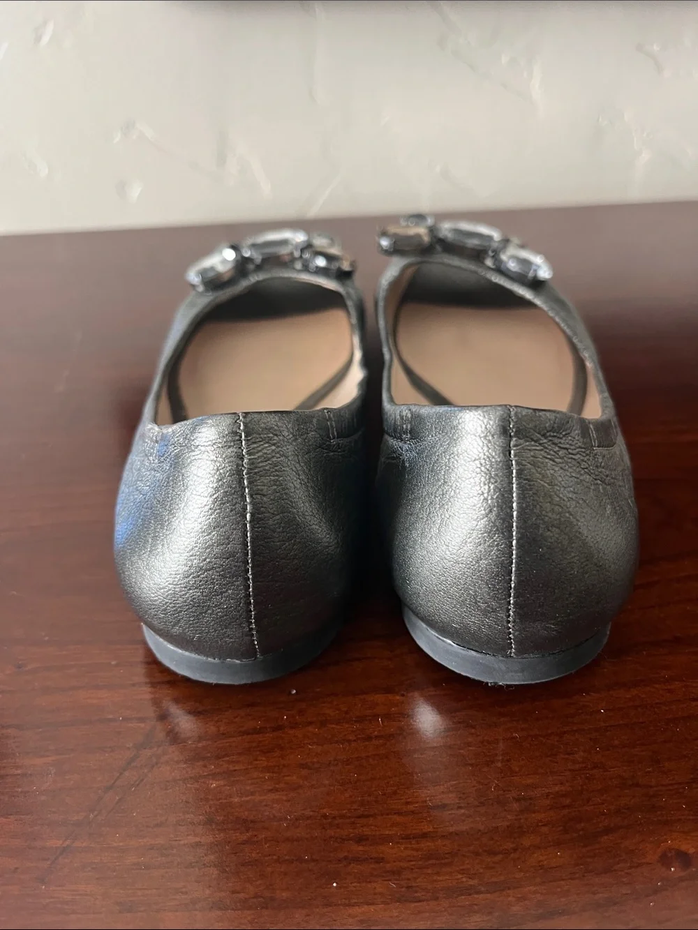 Kate Spade Silver Jeweled Peep-Toe Flats